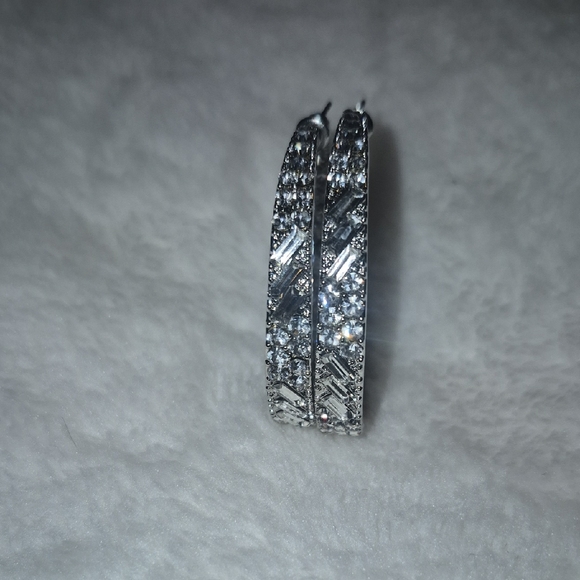Jewelry - Sparkling Silver Crystal Hoop Earrings - Women Jewelry